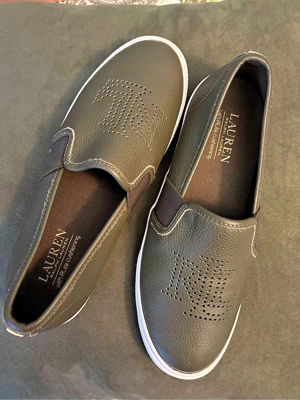 Lauren Ralph Lauren Jarrett Leather Slip-On Sneakers Brown & White US 7.5